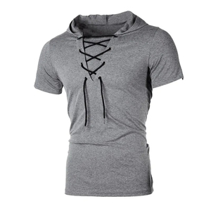 Camiseta ajustada para hombre 2025, ropa de casa de algodón 100% con personalidad de verano, camisetas con capucha de manga corta - Product Image 1