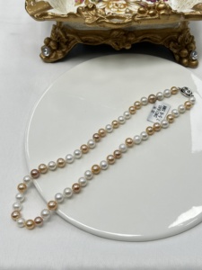 S925 <b>Sterling</b> <b>Silver</b> 7.5-8.5mm Freshwater <b>Pearl</b> <b>Necklace</b> White & Pink Multicolor Natural <b>Pearl</b> Strand Jewelry for Women - Product Image 5