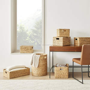 Cestas de almacenamiento de jacinto de agua ecológicas de tejido trenzado, cestas de decoración multifunción para el hogar de tejido Natural para venta al por mayor - Product Image 1