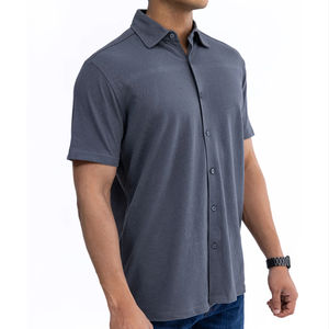 Chemise à boutons d'été 100% coton pour hommes, tissu popeline anti-rides respirant, personnalisable, imprimé gris, PC Jersey 5XL ODM - Product Image 2