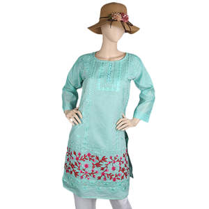 Women's Fancy Embroidered <b>Kurti</b> - Cyan - Product Image 1