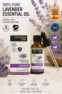 Aceite Esencial de Lavanda de Marca Privada 100% Puro 30ml OEM |   Aceite de aromaterapia antiséptico relajante |   Vegano Orgánico España UE - Product Image 1