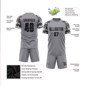 Maillot de football unisexe adulte gris personnalisé à manches courtes en tissu 100 % polyester imperméable pour le football à domicile - Product Image 2
