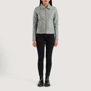 Veste en cuir classique à col gris Vixen pour la saison d'automne - Product Image 3