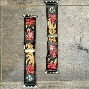 Bracelet de montre intelligent américain de luxe pour homme, femme, multicolore, repoussé à la main, en cuir véritable, magnifique accessoire de montre de style occidental - Product Image 1