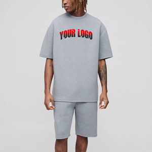 Conjuntos cortos de verano para hombre 100% algodón estampado talla grande hombro caído elegante Calle moda precio barato - Product Image 1