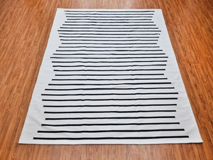 Alfombra marroquí de algodón a rayas hecha a mano para sala de estar, dormitorio, habitación de niños, Blanca con diseño antideslizante lavable - Product Image 5