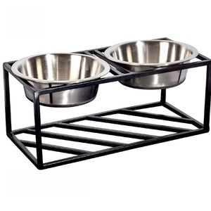 Elegant Bamboo <b>Stand</b> With Rounded Iron Double <b>Dog</b> Cat <b>Food</b> Water Feeder Dish Stainless Steel Elevated Pet Bowls - Product Image 2