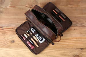 Kit de Afeitado para Hombre de Cuero Genuino, Estilo Vintage, Impermeable, Gran Capacidad, para Viaje, Organizador de Viaje, con Logotipo Personalizado - Product Image 5