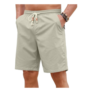 Shorts en coton et lin décontractés à taille élastique avec cordon de serrage, shorts d'été pour la plage et les vacances avec poches pour les voyages et la détente - Product Image 4