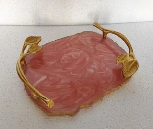 Plateau de service en résine de meilleure qualité Perle Argent Or Poignée Époxy de luxe Plat de service disponible en différentes couleurs au prix d'usine - Product Image 1