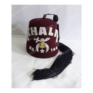 หมวก shriner กับทองแท่งและพลอยเทียมพร้อมที่ใส่พู่หมวก shriner สีเบอร์กันดี FEZ - Product Image 2