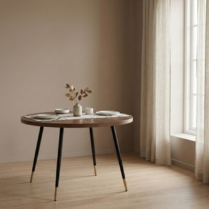 Mesa de Comedor Redonda de Madera Maciza con Patas de Metal, Diseño Robusto, 4 Plazas, para Muebles de Hogar - Product Image 1