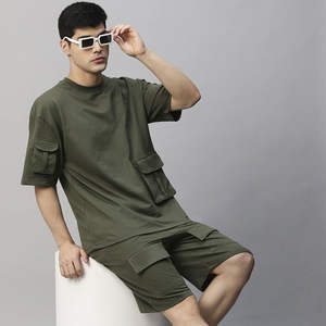 Top qualité chemise et ensemble court en plein air décontracté Streetwear Simple plaine hommes deux pièces vêtements d'été ensemble coton respirant col rond - Product Image 4