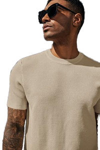 T-shirt Homme Coupe Droite Col Rond 240 Grammes 100% Coton Tissu Côtelé Tricoté Décontracté Style Streetwear Hip Hop Imprimé Lettres - Product Image 4