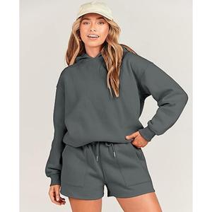Ensemble short et sweat à capuche décontracté pour femme Tenue légère en mélange de coton pour se détendre et se prélasser au quotidien - Product Image 2