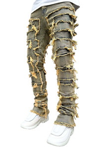 Fashion Street Wear Canvas Lightweight High Flat Front Patches Colored Wash Edge <b>Skinny</b> <b>Fitted</b> Distressed <b>Jogger</b> Pants 100% - Product Image 4