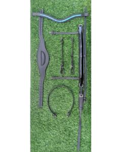 บังเหียนม้าหนังวัวแท้สีดำ/หนังวัวกระทิง พร้อมสายคาดศีรษะและสายบังเหียนประดับคริสตัลสีน้ำเงิน ผู้ผลิตขายดี - Product Image 2