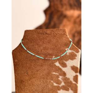 Collier de perles en turquoise et cuivre de style Navajo, fait à la machine, bohème, vintage, religieux, tendance, cadeau idéal - Product Image 1