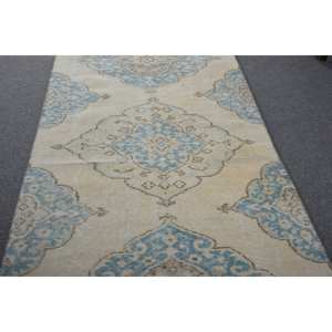 พรมขนสัตว์ลายเย็บปะสีเบจสีฟ้าแบบดั้งเดิม2.7 x 13.7ft สี่เหลี่ยมผืนผ้าตุรกีพรมห้องนั่งเล่นกองตุ๊กตาพรมยางความสูงสำหรับห้อง - Product Image 3