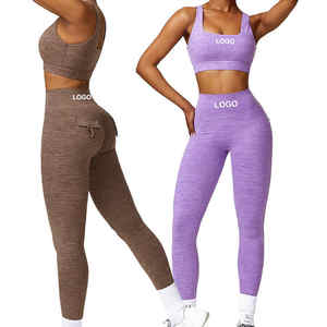 yoga wear for women oem two piece <b>set</b> with <b>leggings</b> <b>and</b> <b>top</b> <b>seamless</b> breathable flexible fabric suitable for all activities - Product Image 2