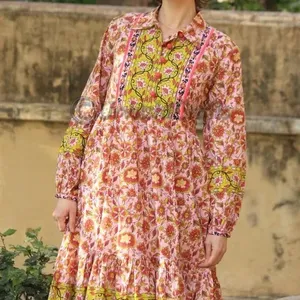 Tendencia otoño 2024 ropa de mujer diseñador marca mujer floral bloque estampado Vestido Mujer señora elegante niñas vestido Casual con cinturón - Product Image 1