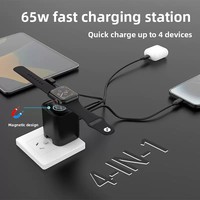 Chargeur rapide rétractable 4-en-1 Gan PD 65W avec câble, compatible PD3.0 QC4, chargeur mural USB OEM ODM avec prises US EU UK pour MacBook, iPhone, Apple Watch