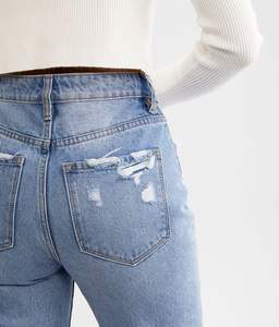 OEM Jeans cargo taille haute pour femmes de haute qualité Plusieurs poches à rabat Taille haute Hip Hop Loose Fashion Streetwear Denim - Product Image 5