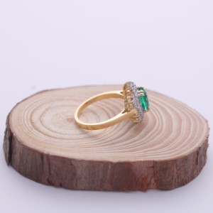 IGI Certified Round Cut Emerald Sunburst Halo Diamond <b>Ring</b> in 18K Yellow / White & Rose Gold - Product Image 4