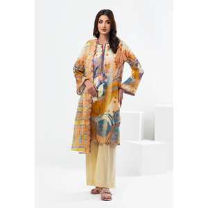 Ensemble 3 pièces orange non cousu pour femme, longueur genou, en tissu lawn, avec décorations diamantées, pour événements et occasions, taille XS, offre ODM - Product Image 2