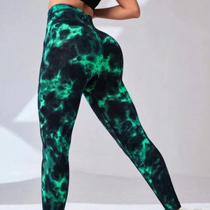 Pantalones deportivos personalizados de cintura alta para mujer, sin costuras, para correr, con estampado de teñido anudado de melocotón, ropa de Yoga para levantamiento de cadera - Product Image 2