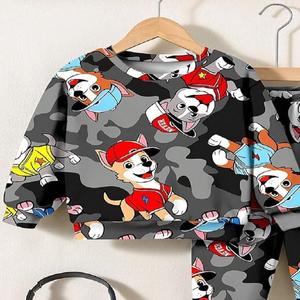 Conjunto de Pantalones y Sudadera Clásica de Primavera para Niños Pequeños, Estilo Vintage, Estampado Completo, Tela Oxford de Poliéster Grueso - Product Image 5