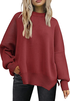Pull de Noël pour femme, style ample, manches chauve-souris, col rond tendance, fente latérale, tricot, pull décontracté, pull de fête