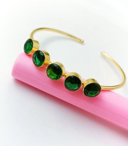 กำไลข้อมือทองอัญมณีมรกต5ชิ้นเครื่องประดับแฟชั่นหรูหราสำหรับผู้หญิง - Product Image 1