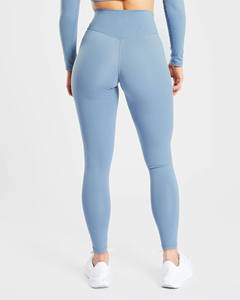 Vente en gros logo personnalisé taille haute bleu ardoise Leggings agrafés avec dos en forme de V taille élastique Gym Workout Yoga Leggings pour les femmes - Product Image 2