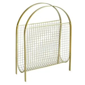 document file rack magazine holder with handle Tabetop office desk gold plated free standing metal wire mesh bag shaped design