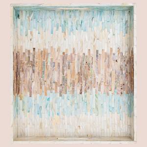 Plateau en nacre rectangulaire, tons pastel, incrusté à la main, plateaux de service décoratifs pour la décoration moderne de la maison, décoration de salon - Product Image 4