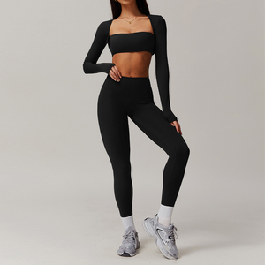 Nuevo Conjunto de Yoga Lulu para Mujer con Logotipo Personalizado, Chaqueta con Cierre Completo, Transpirable, Cintura Alta, Spandex/Nylon, Lazo con Cristal - Product Image 2