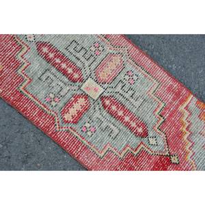 Vintage Turkish Kilim Rug 14' X 31' <b>Red</b> Gray Patchwork Pattern Wool <b>Material</b> Latex Backing 10mm for Living Room Hallway - Product Image 5