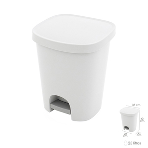 Bidone della Spazzatura in Plastica Bianca con Pedale da 25 Litri - Product Image 1