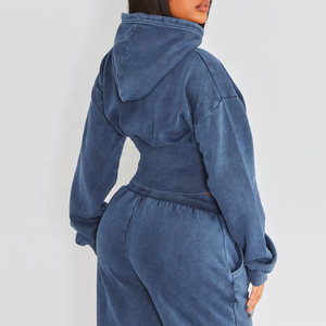 Conjunto de sudadera extragrande y Jogger para mujer con hombros caídos Sudadera con capucha de longitud corta con pantalones de chándal para trotar - Product Image 3
