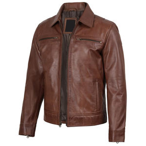 Chaqueta de Cuero de Oveja para Hombre, de Alta Calidad, Elegante, Suave, Transpirable, Impermeable, con Cierre, Cortavientos, de Color Sólido - Product Image 4