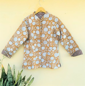 Chaqueta de lana de algodón con estampado Reversible Floral para mujer, abrigo de invierno acolchado con bloque de mano, bolsillos con botones, acabado corto tejido - Product Image 5