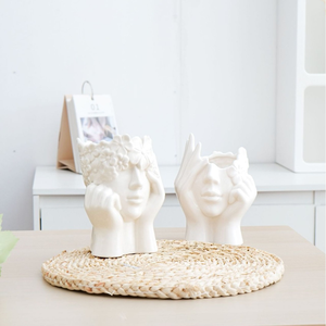 Vase en céramique pour la décoration de la maison, pot à fleurs artistique en forme de visage humain, jardinière sculpturale moderne pour la décoration de table et de salon - Product Image 3