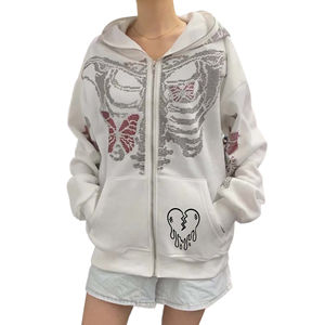 Ropa de calle personalizada de fábrica, sudaderas con capucha de felpa francesa de algodón pesado lavado Vintage, sudadera con capucha de diamantes de imitación de gran tamaño, ropa informal para hombres - Product Image 5