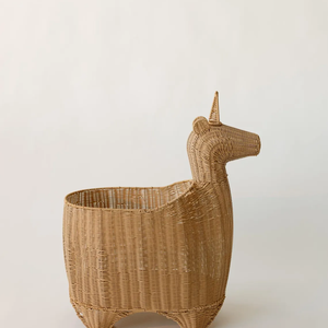 Cesta de Almacenamiento Infantil de Mimbre de Ratán con Forma de Unicornio Hecha a Mano, Decoración del Hogar - Product Image 1