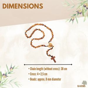 Chapelet artisanal en bois d'olivier avec cœur et image de Marie, 42 cm, perles de prière catholiques, vente en gros de Bethléem - Product Image 3