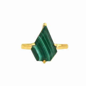 Bague de mariage minimaliste en or 18 carats plaqué or, tendance, pour femmes, avec pierre précieuse en malachite naturelle de 9x15 mm, sertie sur un anneau en argent sterling - Product Image 3