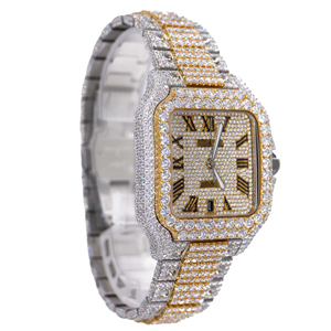 Unisex Quartz Fashion <b>Iced</b> Out Moissanite Stainless Steel Watch with Glass Dial - Product Image 2