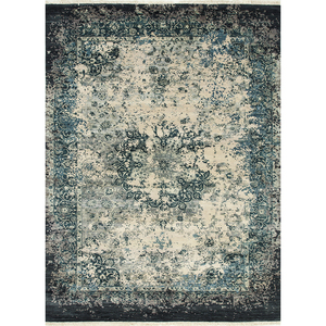 Alfombras de Lana y Seda Azules Hechas a Mano del Lejano Oriente, Modelo Skrt-814, Rectangulares, con Medallones y Patrones Abstractos para el Hogar y la Sala de Estar - Product Image 1
